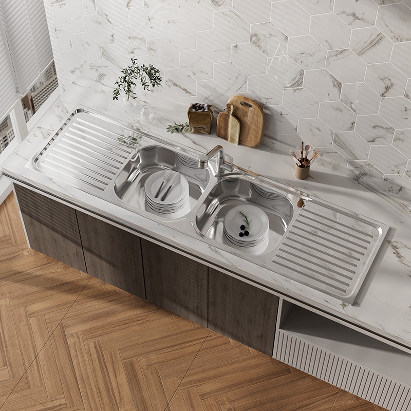 2 Bowl Stainless Steel Sink with Drainer Board