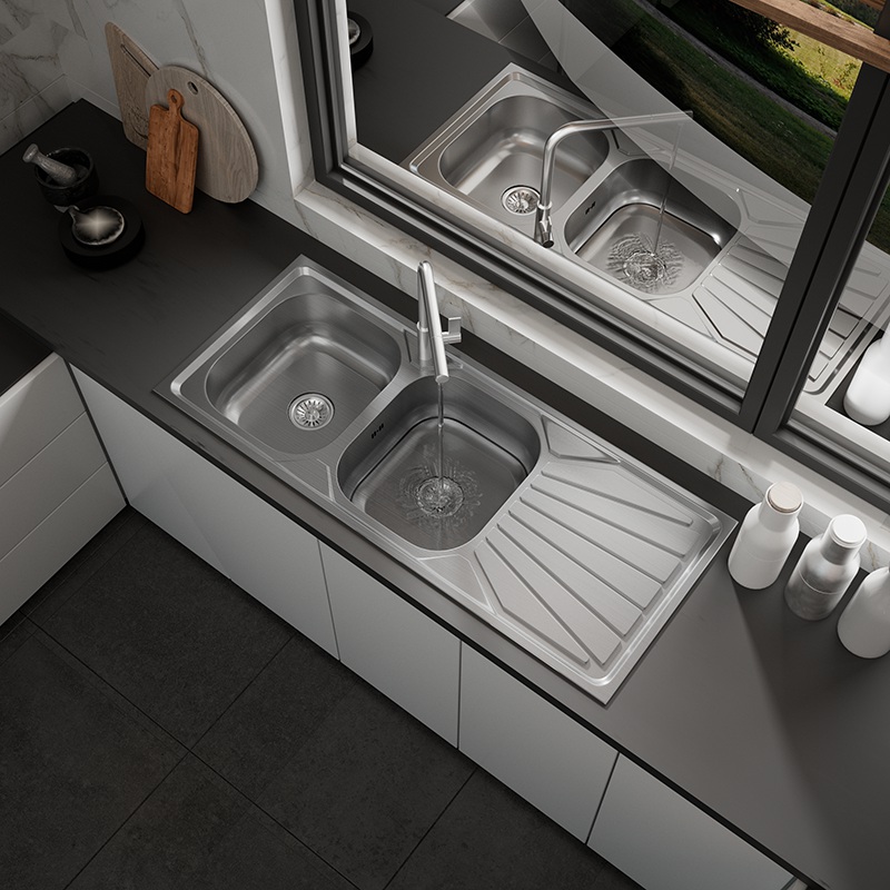 Topmount Double Bowl Sink with Drainer