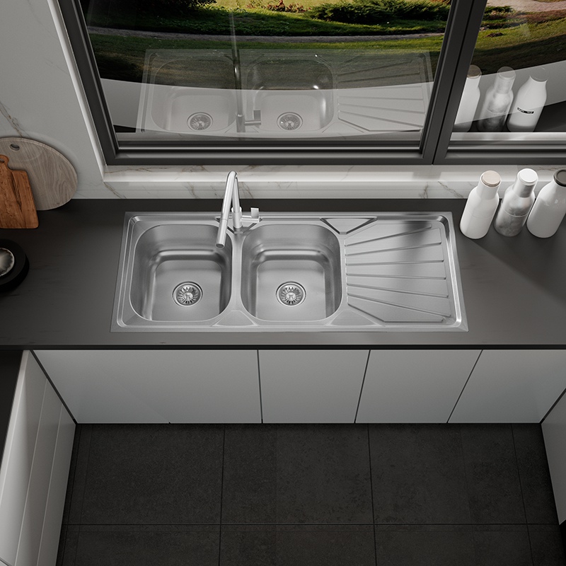 Topmount Double Bowl Sink with Drainer