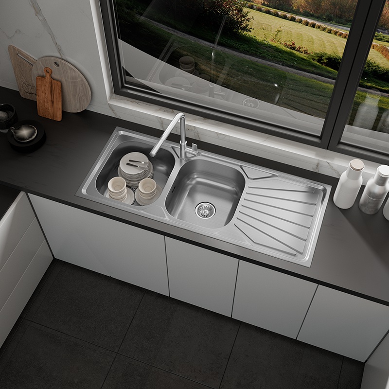 Topmount Double Bowl Sink with Drainer