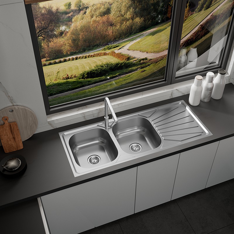 Topmount Double Bowl Sink with Drainer