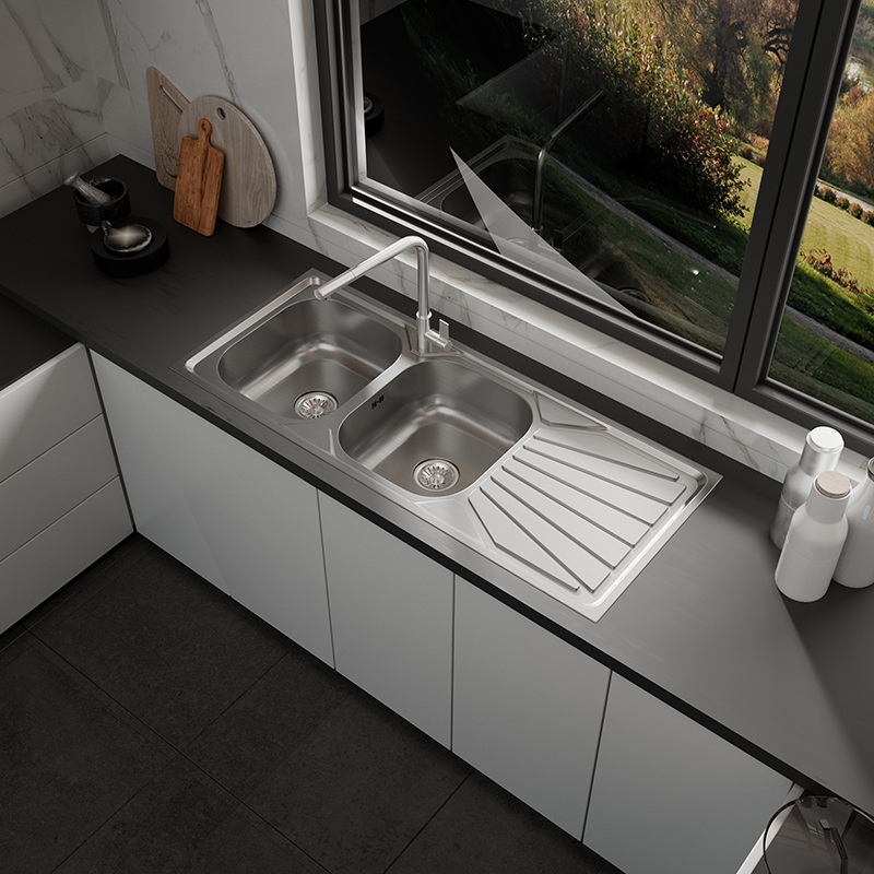 Topmount Double Bowl Sink with Drainer