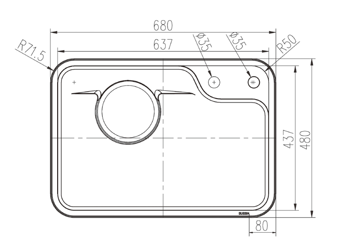 SUS304 Single Basin Stainless Sink