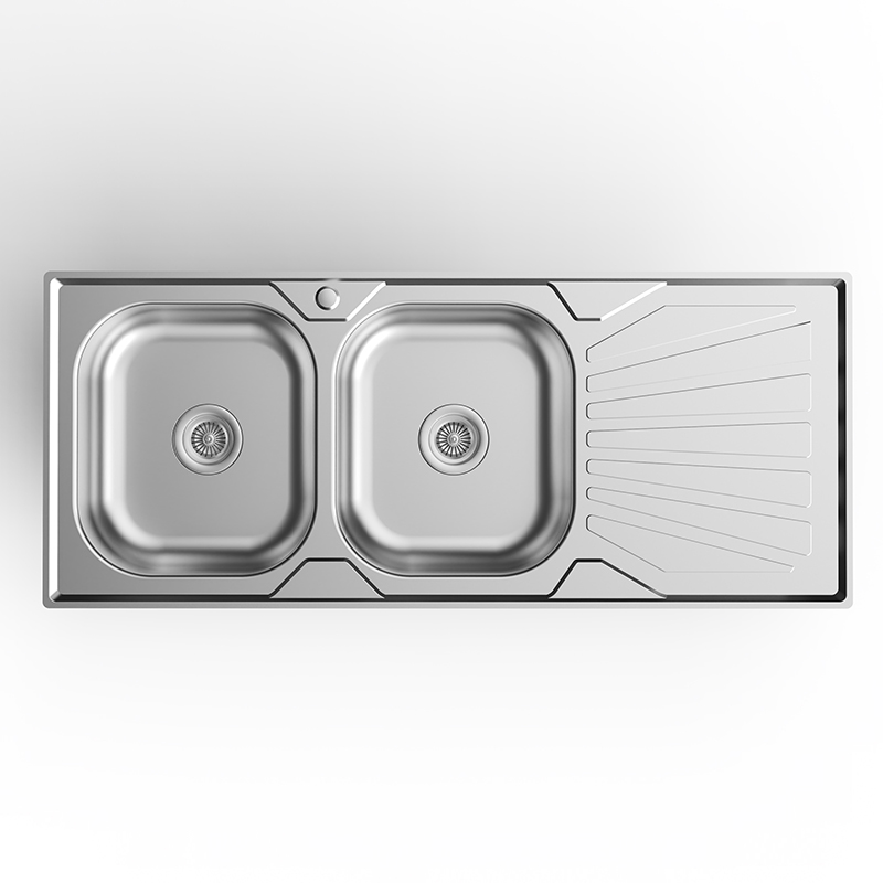 Double Bowl Stainless Steel Kitchen Sink with Drainboard