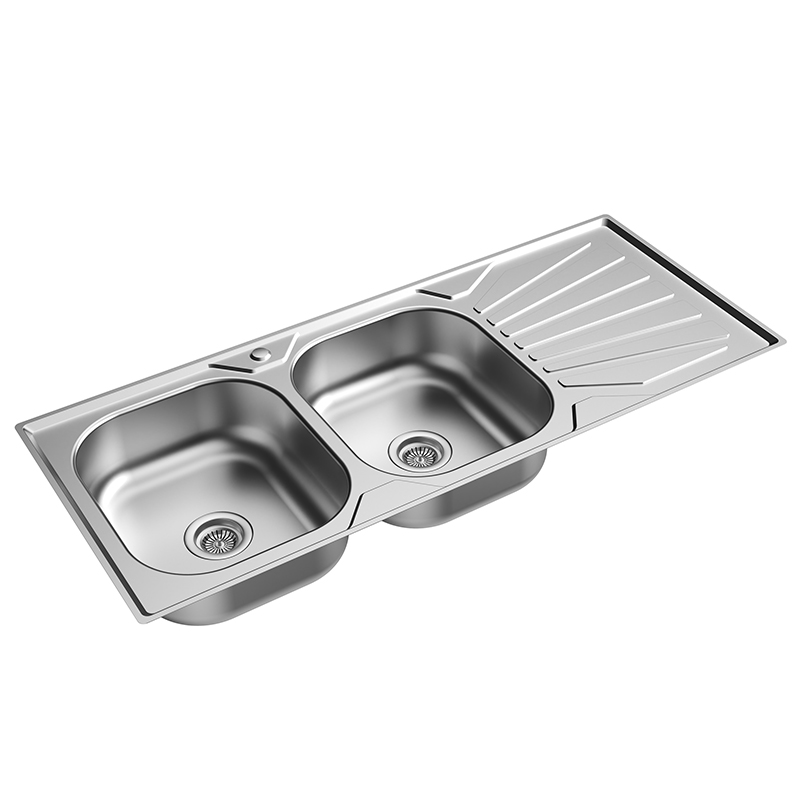Double Bowl Stainless Steel Kitchen Sink with Drainboard